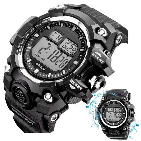 Imagem de Relogio masculino digital prova dagua silicone preto alarme cronometro resistente esportivo data