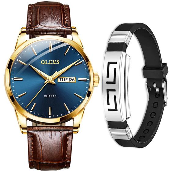 Imagem de Relógio Masculino Dourado Casual De Luxo + Pulseira Silicone