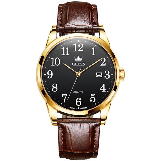 Imagem de Relógio Masculino Dourado Casual Olevs Pulseira Em Material Sintético