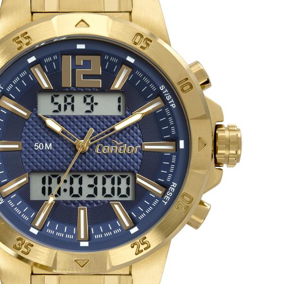 Imagem de Relogio masculino dourado fundo azul analogico digital condor COBJK657AJ/4A lançamento