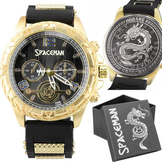 Imagem de relogio masculino grande dourado aço inox original + caixa edição limitada social casual qualidade premium silicone