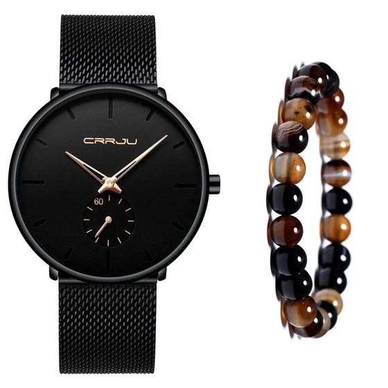 Imagem de Relógio Masculino Luxo Casual Ultra Fino + Pulseira Bolinhas