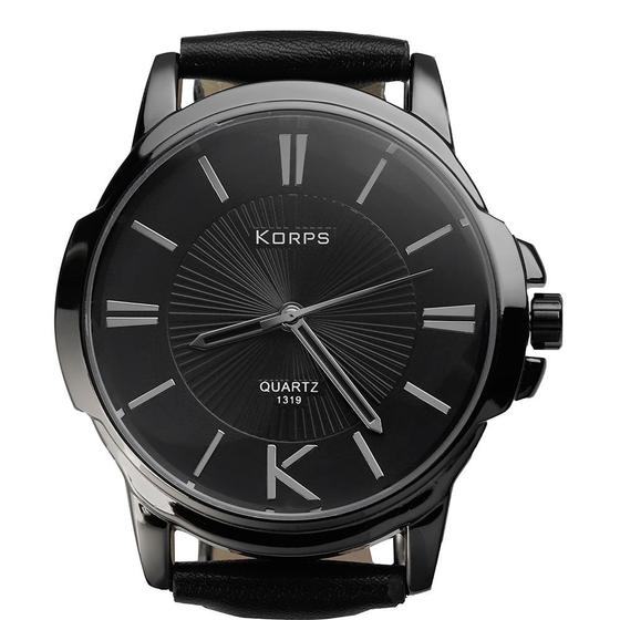 Relógio Masculino Luxo Korps 1319 Diamante Negro Pulseira Couro Preta Menor preço em Relógio Masculino Luxo Korps 1319 Diamante Negro Pulseira Couro Preta