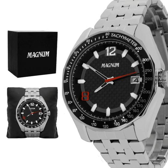 Imagem de Relogio Masculino Magnum Analogico Aço Inoxidavel Prata Mostrador Preto Original Resistente a Agua 2 Anos de Garantia MA32176T