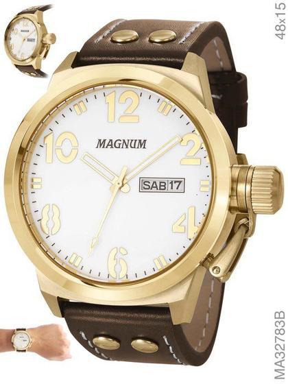 Imagem de Relógio Masculino Magnum ma32783b Dourado em couro