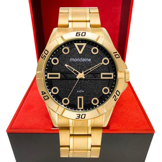 Imagem de Relogio Masculino Mondaine Dourado Preto Original Garantia 32558gpmvde1