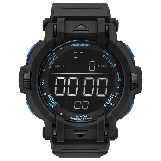 Imagem de Relógio Masculino Mormaii MOM08111B/8A 56mm Digital Borracha Preto (Detalhe Azul)