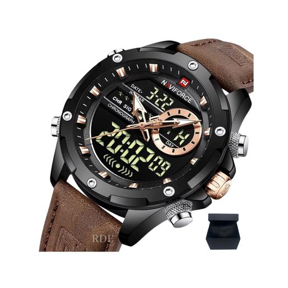 Imagem de Relógio Masculino Naviforce 9208 Dual Cronógrafo Pulseira Couro