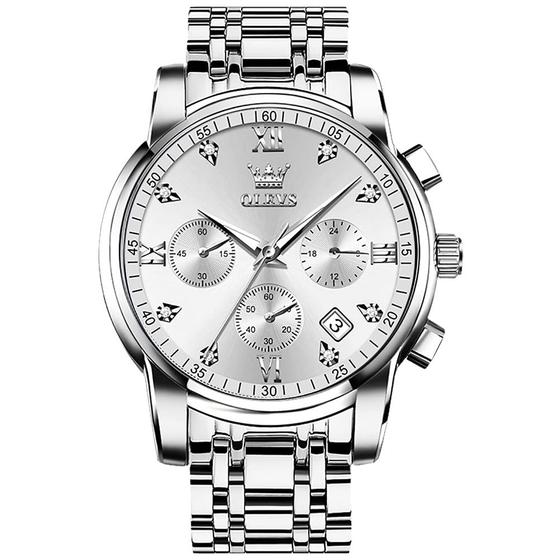 Imagem de Relógio Masculino OLEVS Luxury - Cronógrafo com Bezel Prateado e Diamantes