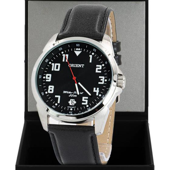 Imagem de Relogio Masculino Orient Analogico Aço Inoxidavel Prata Pulseira Couro Preto Social Original Resistente a Agua 1 Ano de Garantia RO1031P2PX