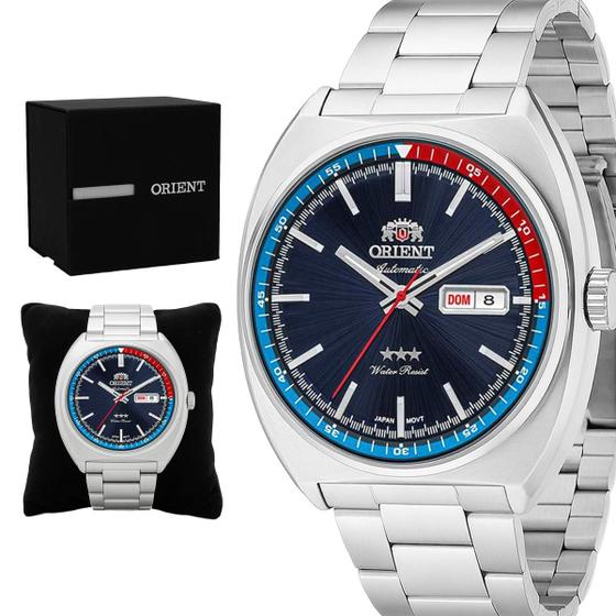 Imagem de Relogio Masculino Orient Automatico Analogico Aço Inoxidavel Prata Mostrador Azul Casual Original Resistente a Agua 1 Ano de Garantia ROF49SS032D1SX
