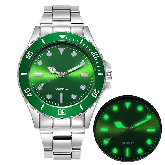 Imagem de Relógio Masculino Prata Luxo Verde Presente para namorado com caixa Importado Luxo