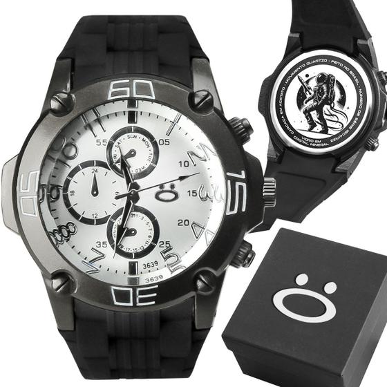 Imagem de Relogio Masculino Preto Silicone Aço Inox Caixa Premium prata ajustavel autentico silicone original ponteiro robusto