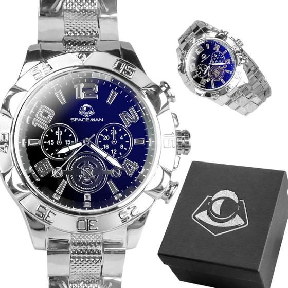 Imagem de relogio masculino prova dagua prata + caixa mostrador preto pesado casual robusto original resistente analogico presente