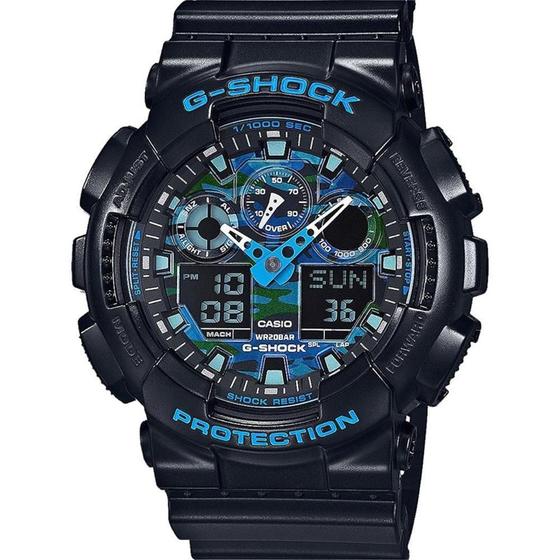 Relógio Masculino Shock Casio Preto/Azul Camuflado GA-100CB-1ADR Menor preço em Relógio Masculino Shock Casio Preto/Azul Camuflado GA-100CB-1ADR