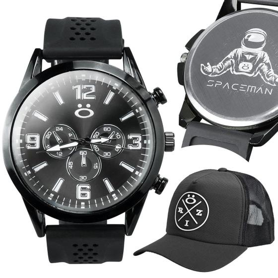 Imagem de relogio masculino silicone aço ajustavel analogico + bone qualidade premium presente trucker redinha