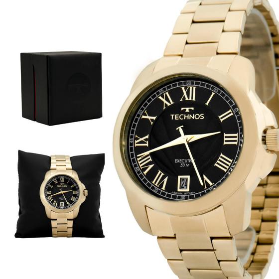 Imagem de Relogio Masculino Technos Executive Analogico Aço Inoxidavel Dourado Original Resistente a Agua 1 Ano de Garantia 2417AA1P