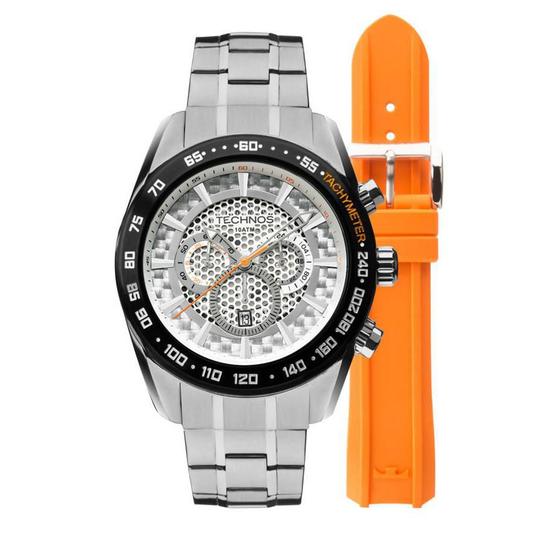 Imagem de Relógio Masculino Technos OS20HM/1B Pulseira Aço + Adicional Borracha Laranja