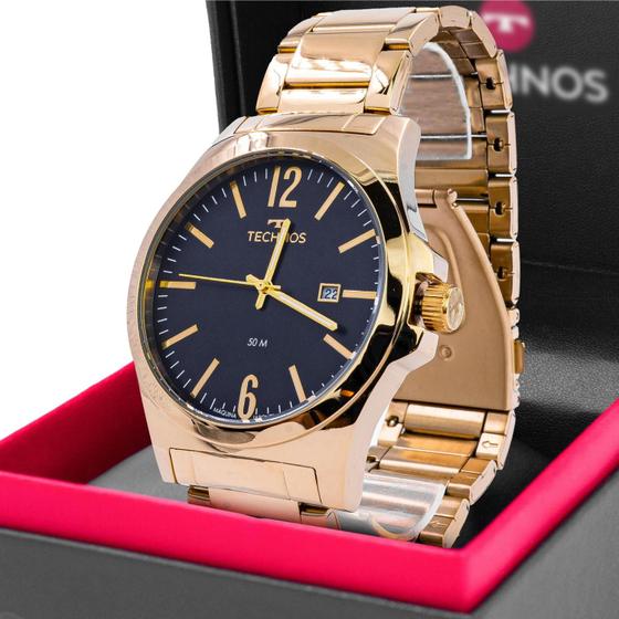 Imagem de Relogio Masculino Technos Steel Analogico Aço Inoxidavel Dourado Original Resistente a Agua 1 Ano de Garantia RT2115MZM