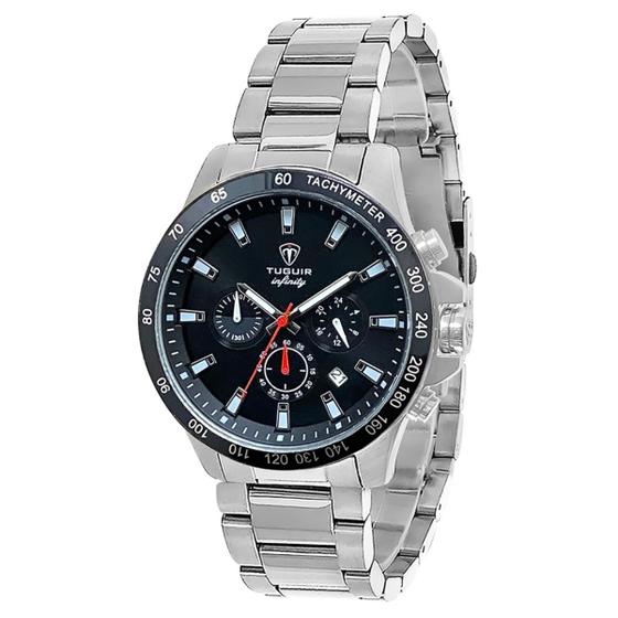 Imagem de Relógio Masculino Tuguir Analógico Infinity TGI37030  Todo Aço Prateado e Preto, 5 ATM, Cronômetro, Calendário e Garantia de 1 Ano