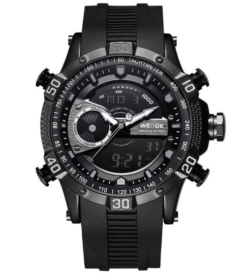 Imagem de Relógio masculino weide 6902 preto digital e analógico borracha multifunção preto cinza discreto