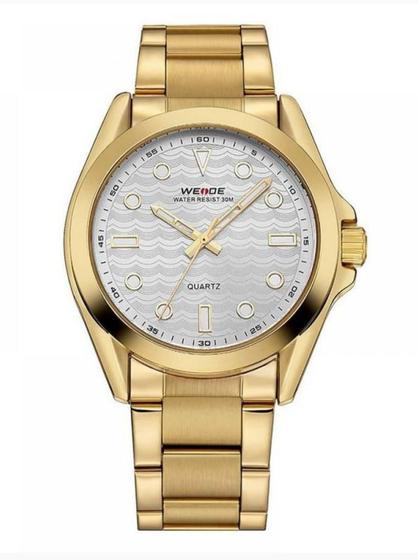 Imagem de Relógio masculino weide 802 social dourado branco analógico casual wh-802