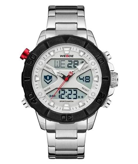 Imagem de Relógio Masculino Weide Anadigi WH8503 Prata Com Branco