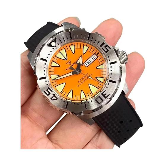 Imagem de Relógio Mergulhador Automático Masculino 42mm - Mostrador Laranja Luminoso 200m