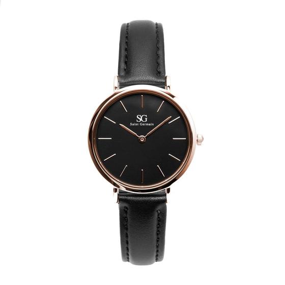 Imagem de Relógio Minimalista Feminino Preto Pulseira Couro Murray Rosé Gold 32mm