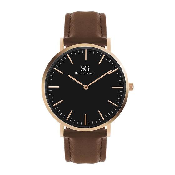 Imagem de Relógio Minimalista Masculino Couro Marrom Saint Germain Bronx Black Rosé Gold 40mm