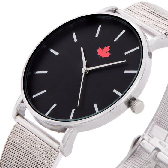 Imagem de Relógio Minimalista Prata Pulseira Aço Prateado e Preto Original