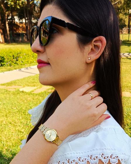 Relógio Mondaine Feminino Original Dourado À Prova DÁgua com NF + Kit Colar 608D 99913LPMKDE1K1