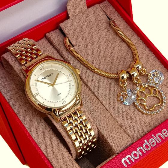 Imagem de Relógio Mondaine Feminino Original Dourado Redondo Analógico À Prova D'Água com NF 706D