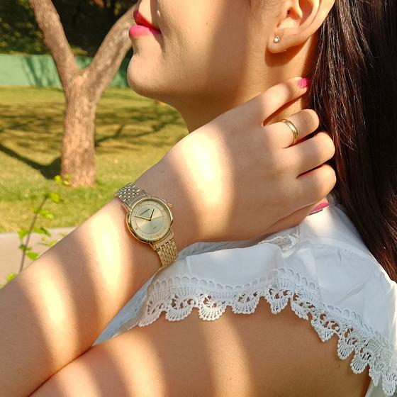 Relógio Mondaine Feminino Original Dourado Redondo Analógico À Prova DÁgua com NF 706D 32706LPMVDE1