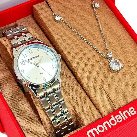 Imagem de Relógio Mondaine Feminino Original Prata À Prova DÁgua com NF  Colar E Brincos 608P
