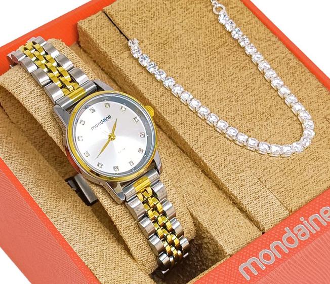Imagem de Relógio Mondaine Feminino Original Prata Com Dourado À Prova D'Água com NF 725PD
