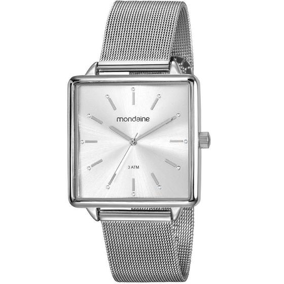 Imagem de Relogio Mondaine Feminino prata quadrado grande pulseira esteira malha de aço mesh prateado 99487L0MVNE2