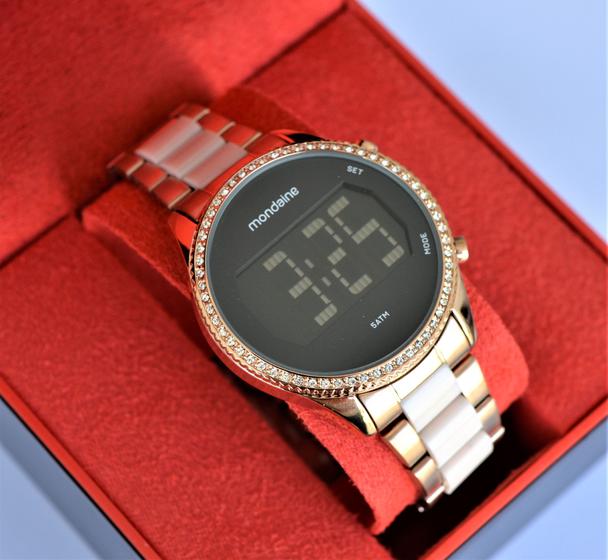 Imagem de Relogio mondaine feminino rose digital pedrinha 32122lpmvrf2