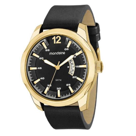 Imagem de Relógio Mondaine Masculino 99216GPMVDH2 Dourado Couro Preto