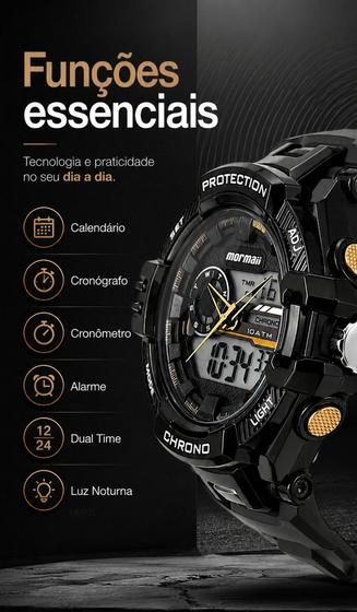Relógio Mormaii Masculino Anadigi Esportivo Casual De Pulso Analógico E Digital Visor Noturno Que Brilha No Escuro A Prova Dágua 100 Metros Original