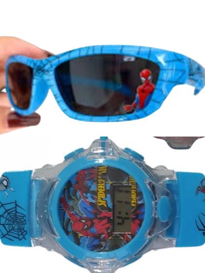 Imagem de Relogio musical com led , bone e oculos azul claro do homem aranha