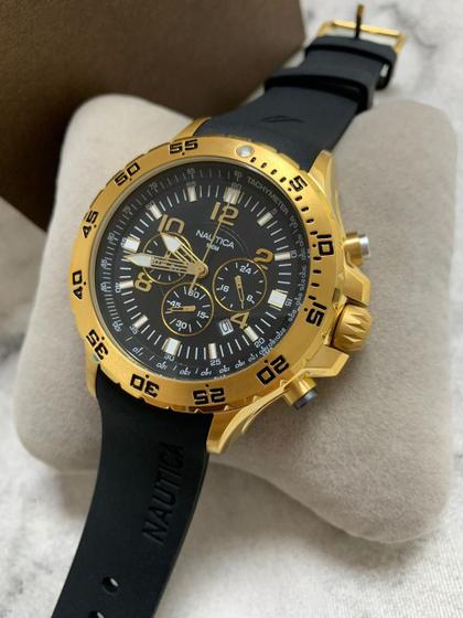 Relogio Nautica N14536 Dourado Fundo Preto Borracha Relogio Masculino Magazine Luiza