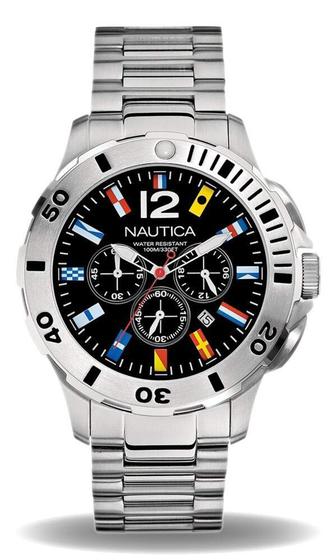 Imagem de Relógio Nautica N20503G Prata e Preto com Bandeiras Cronografo Aço