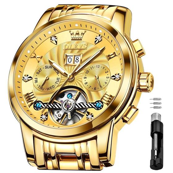 Imagem de Relógio OLEVS Automático Mecânico Tourbillon Dourado - Masculino