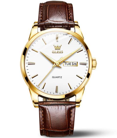 Imagem de Relógio OLEVS Brown Leather Classic Analog Quartz para homens