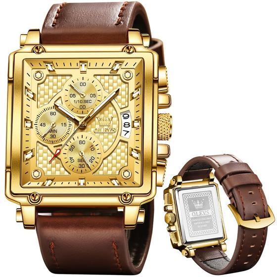 Imagem de Relógio OLEVS Chronograph Square de couro impermeável para homens