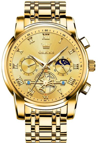 Imagem de Relógio OLEVS Gold Chronograph em aço inoxidável impermeável