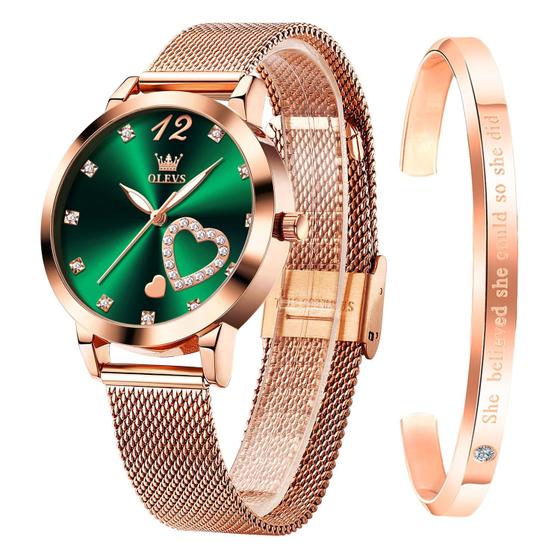 Imagem de Relógio OLEVS Rose Gold Feminino - Pulseira de Malha à Prova d'Água