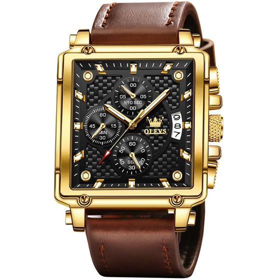 Imagem de Relógio OLEVS Square Chronograph Quartz em couro para homens