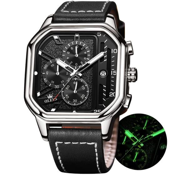 Imagem de Relógio OLEVS Square Leather Chronograph à prova d'água para homens